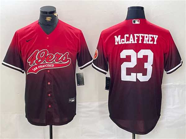 Men%27s San Francisco 49ers #23 Christian McCaffrey Red Black With Patch Cool Base Baseball Stitched Jersey->san francisco 49ers->NFL Jersey
